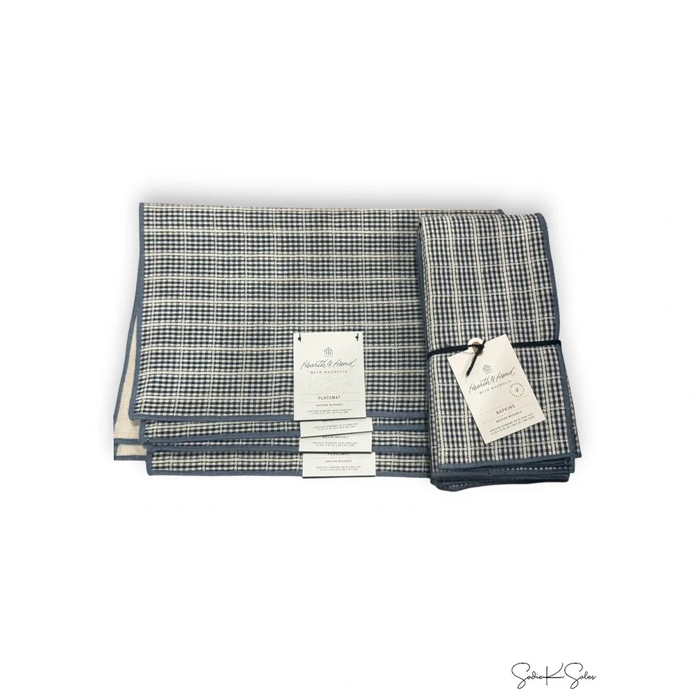 Set of 4 Plaid Cloth Napkins Navy/Blue - Hearth & Hand Magnolia, Target